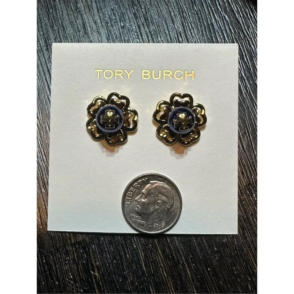 Tory Burch NEW 16k-gold plate blue faux pearl Katie Stud Earrings